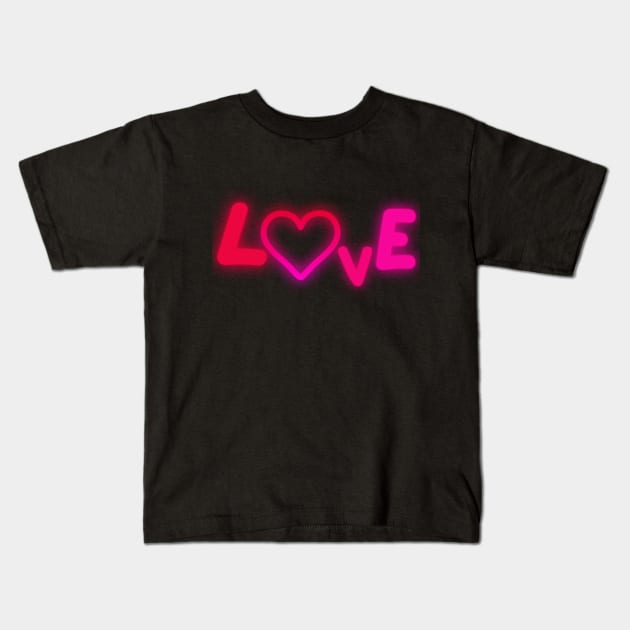 Neon Red Heart - Love Kids T-Shirt by JunThara